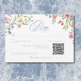 Cartão RSVP Casamento de Crest de Pastel Azul e Derramado Eleg