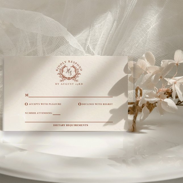 Cartão RSVP Casamento de Crest do Monograma Russo Elegante (Criador carregado)