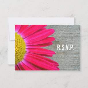Cartão RSVP Casamento de Daisy & Barnwood Rosa Quente R.S.V.P.