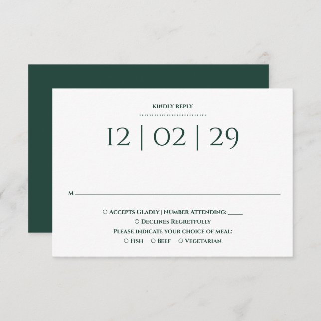 Cartão RSVP Casamento de data especial Emerald Green Simple (Frente/Verso)