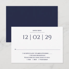Cartão RSVP Casamento de Data Especial Simples Azul Marinho