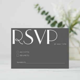 Cartão RSVP Casamento de Deco de Arte Negra Minimalista Elegan