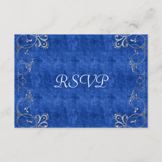 Cartão RSVP Casamento de Deco de Veludo Azul e Branco