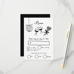 Cartão RSVP Casamento de Desenhos Negros Desenhados à Mão