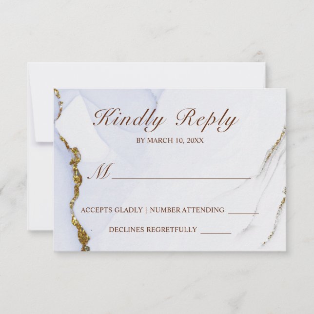 Cartão RSVP Casamento de Design Abstrato Dourado e Azul Elegan (Frente)