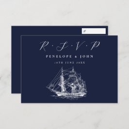 Cartão RSVP Casamento de Destino Azul Marinho Náutico