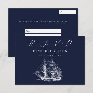 Cartão RSVP Casamento de Destino Azul Marinho Náutico
