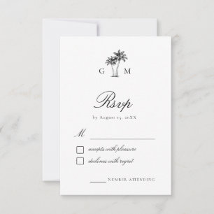 Cartão RSVP Casamento de Destino com Monograma de Palmeira Tro