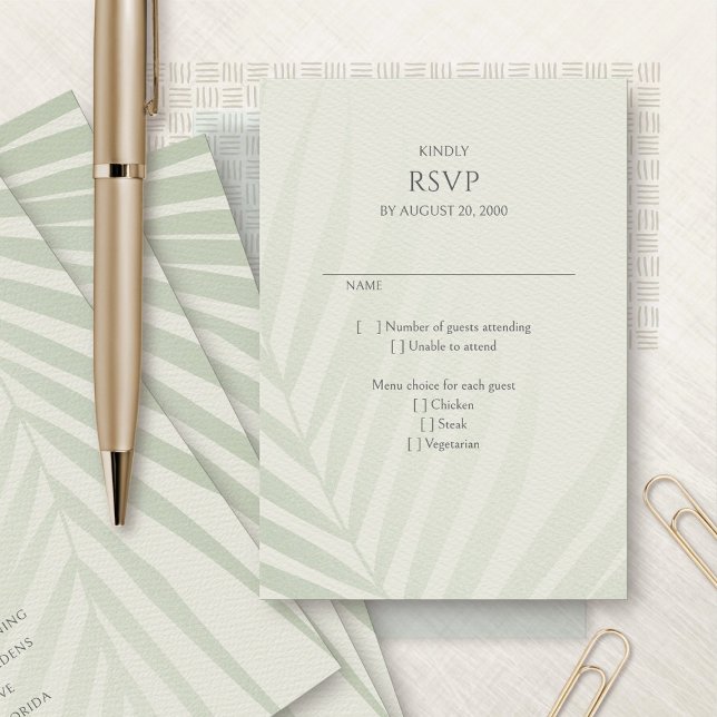 Cartão RSVP Casamento de Destino Costeiro de Palm Tree Beach R (Criador carregado)