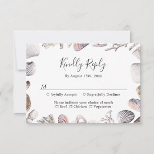 Cartão RSVP Casamento de Destino da Areia de Seashell White