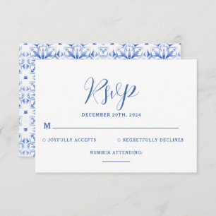 Cartão RSVP Casamento de Destino da Grécia Blue Santorini
