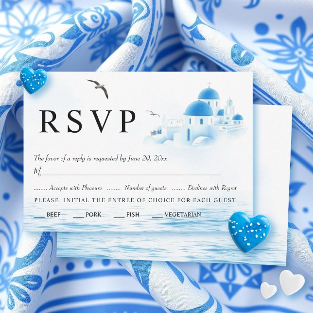 Cartão RSVP casamento de destino da Grécia Santorini (Criador carregado)