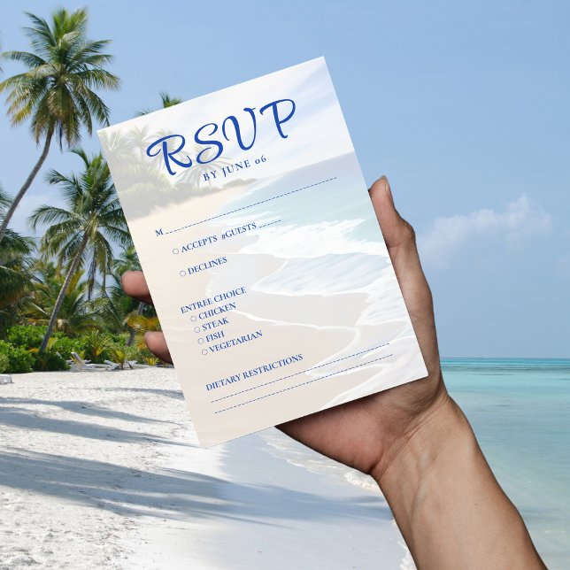 Cartão RSVP Casamento de Destino da Ilha Blue Beach (Blue Beach Island Destination Wedding RSVP Card
)