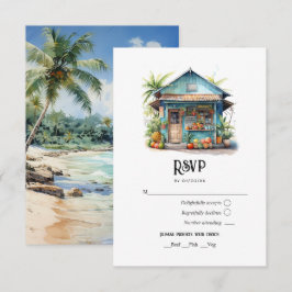 Cartão RSVP Casamento de Destino de Caribe de Aquarela