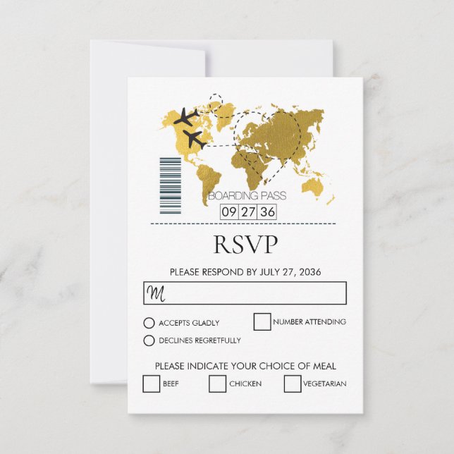 Cartão RSVP Casamento de Destino de Embarque (Frente)