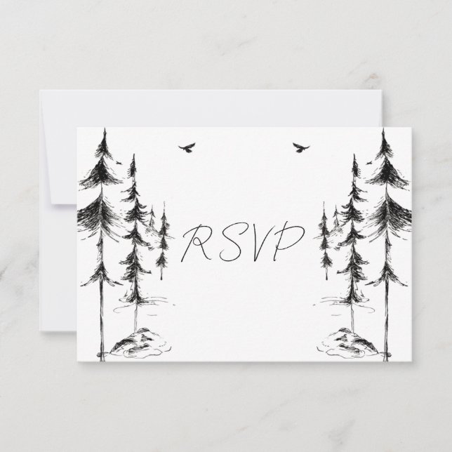 Cartão RSVP Casamento de Destino de Floresta e Montanha desenh (Frente)