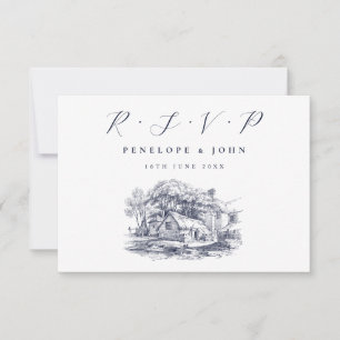 Cartão RSVP Casamento de Destino de Ilustração de Farmhouse Ru