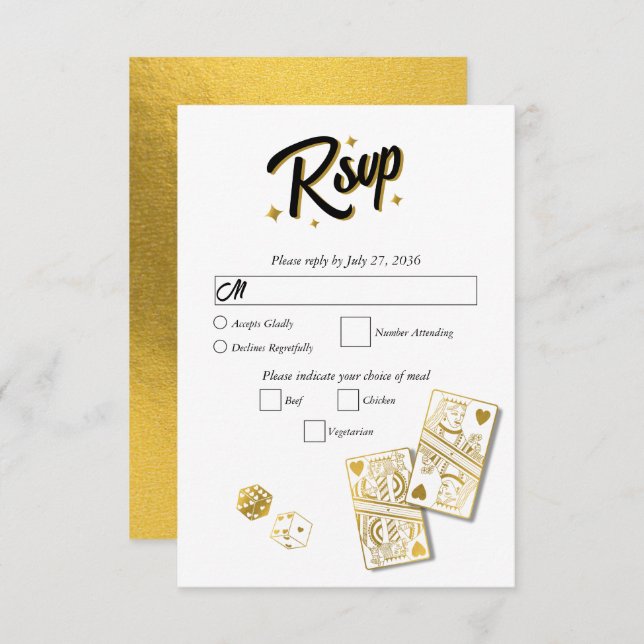 Cartão RSVP Casamento de Destino de Las Vegas Dourado (Frente/Verso)