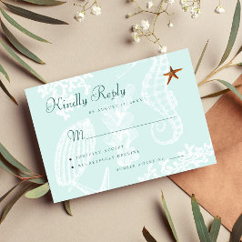 Cartão RSVP Casamento de destino de praia de cristal