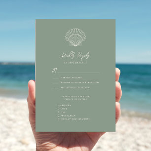 Cartão RSVP Casamento de Destino de Praia de Sage Green Seashe