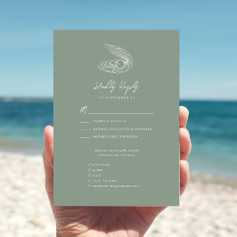 Cartão RSVP Casamento de Destino de Praia de Sage Green Seashe