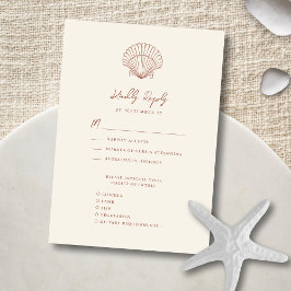 Cartão RSVP Casamento de Destino de Praia de Terracotta Seashe
