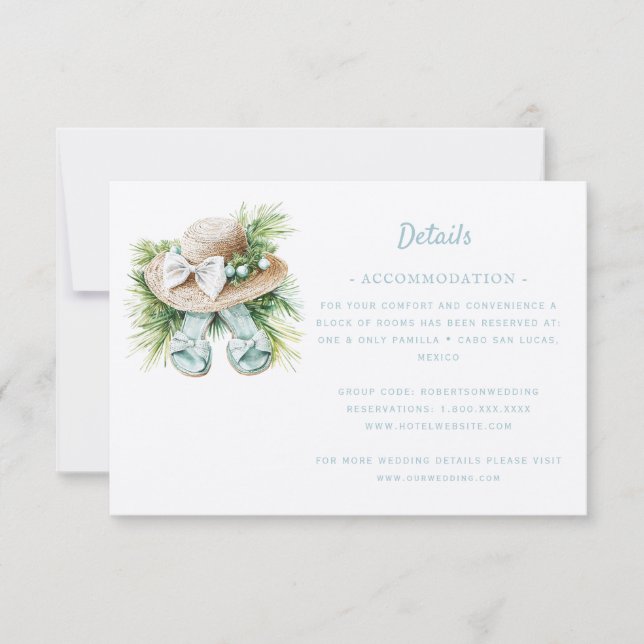 Cartão RSVP Casamento de Destino de Praia | Detalhes da placa  (Frente)