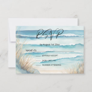 Cartão RSVP Casamento de Destino de Praia do Oceano de Aquarel