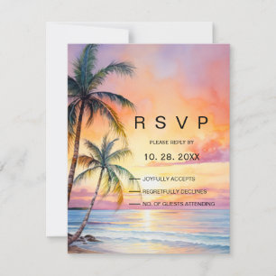 Cartão RSVP Casamento de Destino de Praia Sunset