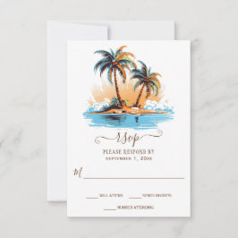 Cartão RSVP Casamento de Destino de Praia Tropical Retro