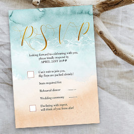 Cartão RSVP Casamento de Destino de Shore Beach Watercolor