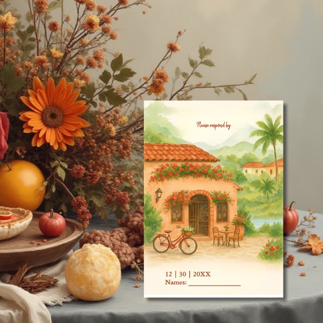 Cartão RSVP Casamento de Destino de Terracotta Hacienda Espanh (Criador carregado)
