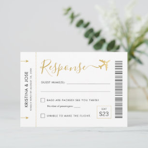 Cartão RSVP Casamento de Destino do Bilhete de Passagem de Emb