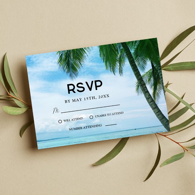 Cartão RSVP Casamento de Destino do Oceano Tropical de Palma d (Criador carregado)