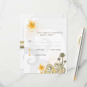 Cartão RSVP Casamento de Destino Hibisco Amarelo Ondas Tropica