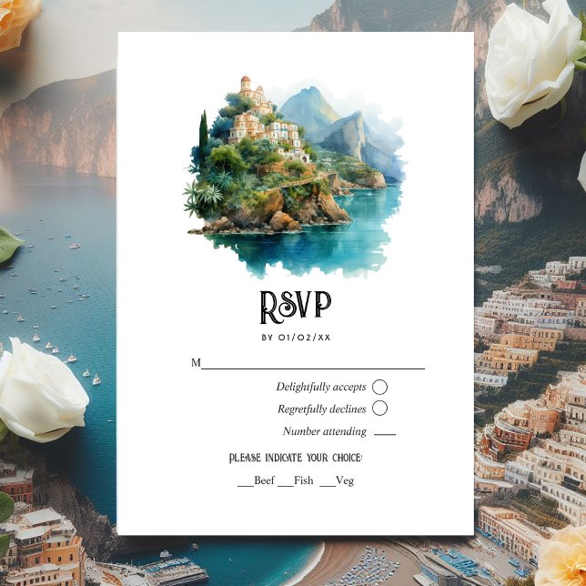 Cartão RSVP Casamento de Destino na Costa do Amalfi da Waterco (Amalfi Coast)