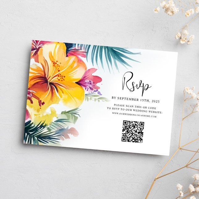 Cartão RSVP Casamento de Destino Tropical de Hibiscus (Hibiscus Floral Tropical Destination Wedding RSVP Card)