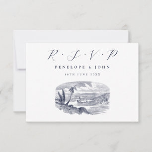 Cartão RSVP Casamento de Destino Tropical de Praia Vintage