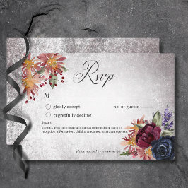 Cartão RSVP Casamento de Dia das Bruxas Russo de Cores Góticas