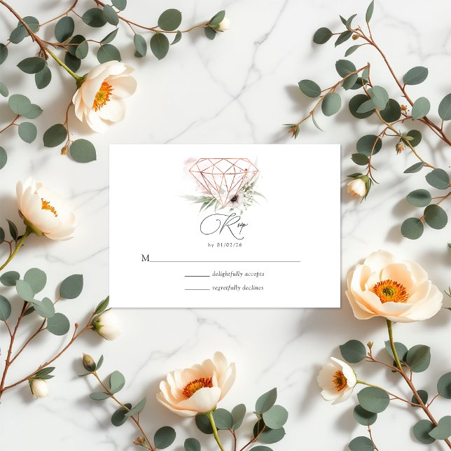 Cartão RSVP Casamento de Diamantes Geométricos de Bronze de El (Rustic Elegance Bronze Geometric Diamond Wedding RSVP Card)