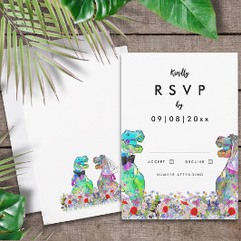 Cartão RSVP Casamento de Dinossauro com Flores Silvestres Colo