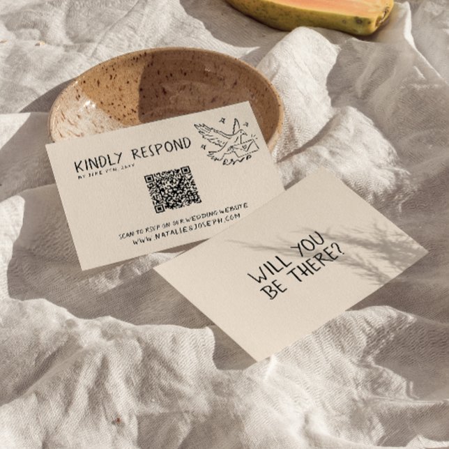 Cartão RSVP Casamento de Diversão Retroativa Ilustrada com Cód (Criador carregado)