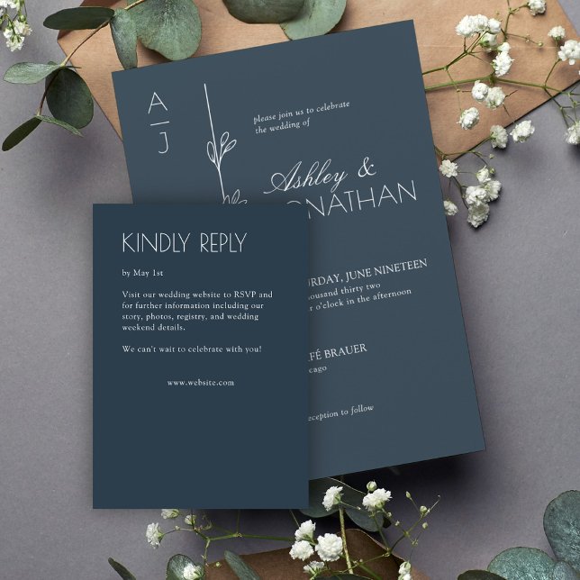 Cartão RSVP Casamento de Divisor Floral Moderno (Criador carregado)