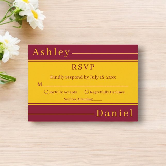 Cartão RSVP Casamento De Dourada E Borgonha De Luxo Elegante (Criador carregado)