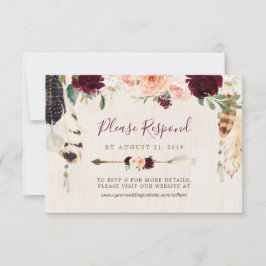 Cartão RSVP Casamento de Dream Catcher Moon Peach & Burgundy B