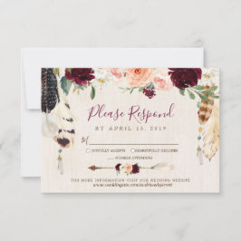 Cartão RSVP Casamento de Dream Catcher Moon Peach & Burgundy B