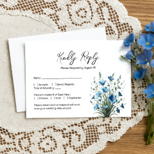 Cartão RSVP Casamento de Dusty Blue & Sage Boho Chic Wildflowe