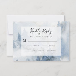 Cartão RSVP Casamento de Dusty Blue Watercolor da Floresta de 