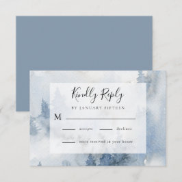 Cartão RSVP Casamento de Dusty Blue Watercolor da Floresta de 