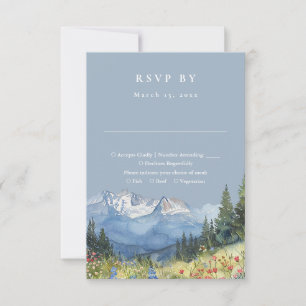 Cartão RSVP Casamento de Dusty Blue Watercolor Mountain